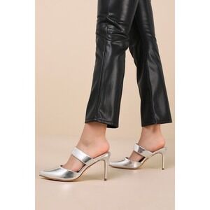 Lulus Faire Silver Pointed-toe Mules - Size 9